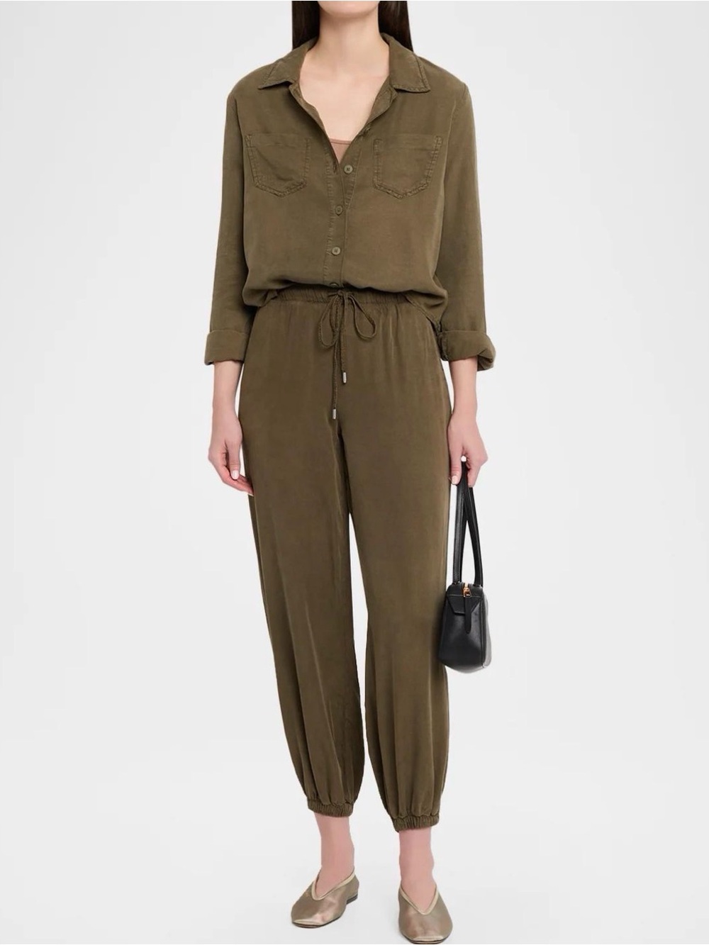 L'AGENCE Olive Drawstring Track Jumpsuit